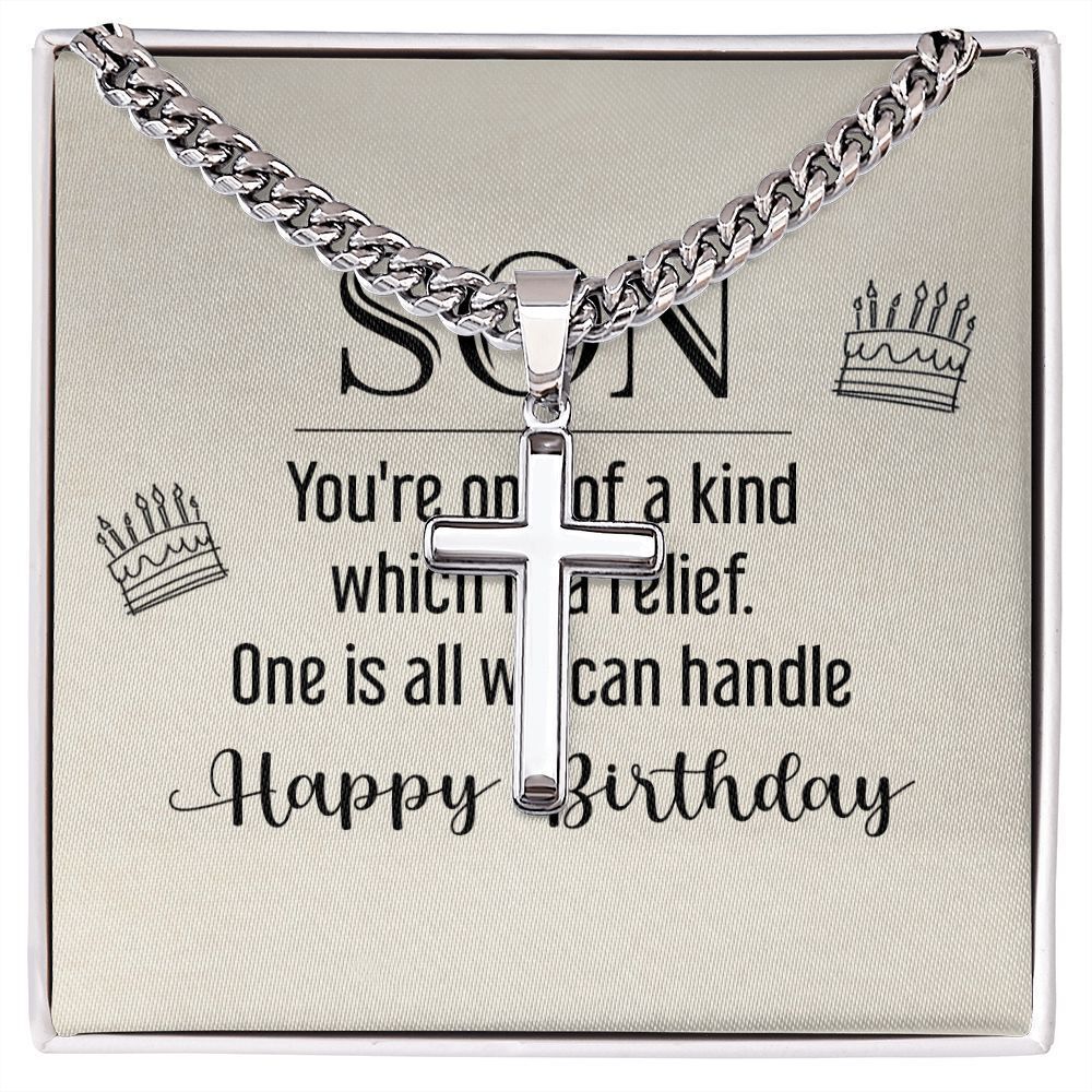 To My Son You're One of a Kind Artisan Cross Cuban Chain Two-Tone Box